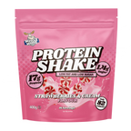 Pink Muscle Moose Protein Shake pouch with Strawberries & Cream flavor for muscle recovery