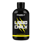Black bottle of SWOLE Lifestyle Liquid Chalk with yellow accents on a white background