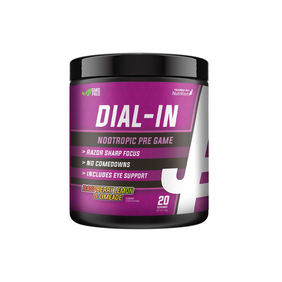 Trained By JP Dial In Nootropic tub with Raspberry Lemon Limeade for extreme focus and cognitive boost