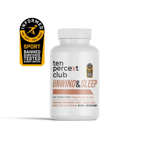 White bottle of Unwind & Sleep capsules with powerful nootropic blend for restorative sleep