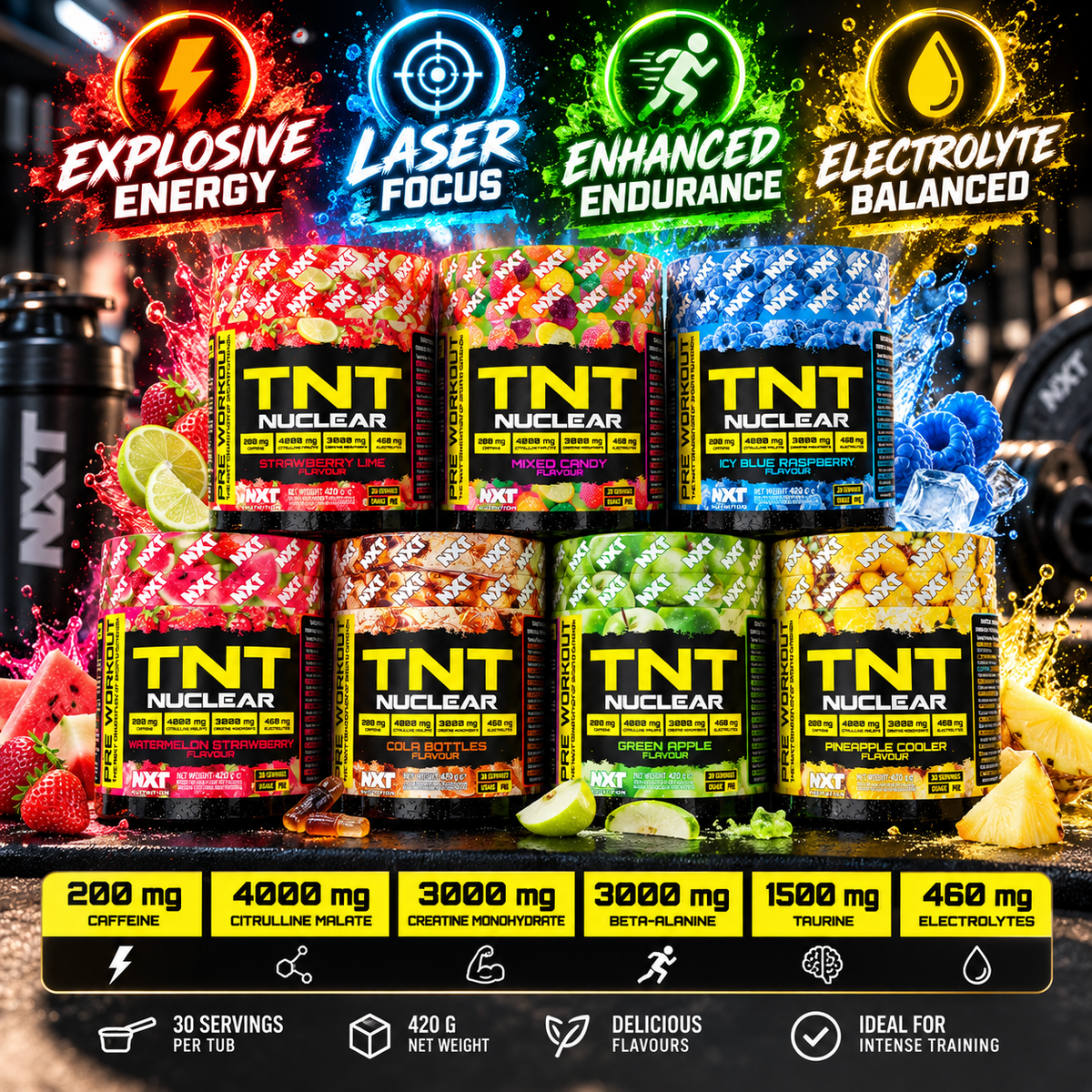 NXT Nutrition TNT Nuclear 420g Pre-Workout | 200mg Caffeine + Creatine