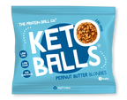 Sealed pouch of The Protein Ball Co Keto Balls peanut butter snack with 3 protein balls