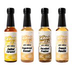 Four bottles of The Skinny Food Co sugar free coffee syrup with buttery caramel flavor