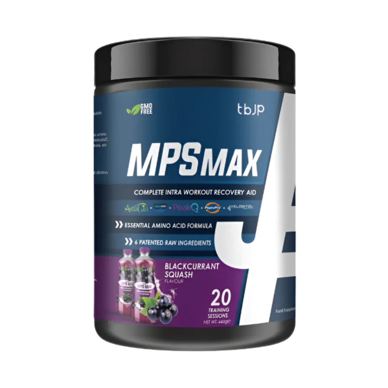 Blackcurrant flavored Trained By JP MPS Max workout amino for recovery and peri workout amino