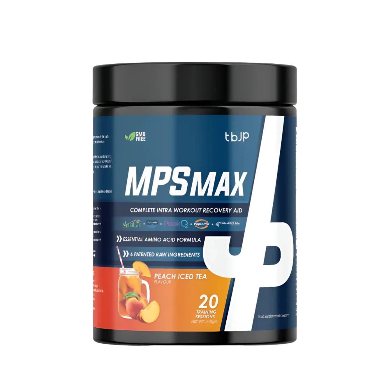 Trained By JP MPS Max peach iced tea workout amino recovery aid container