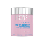 Pink container of Nutri Burst TrueRadiance Collagen Support gummies on a white background
