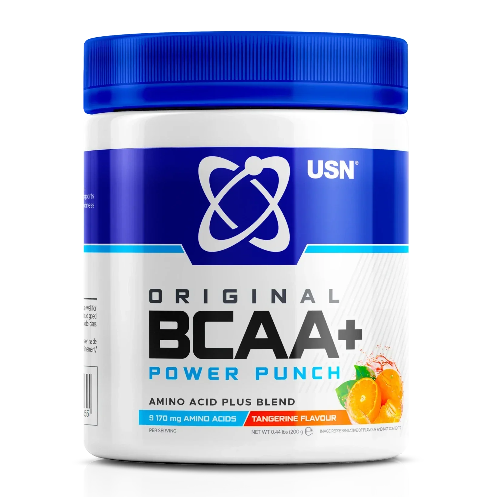 USN BCAA Power Punch container with tangerine flavor for muscle growth and protein synthesis
