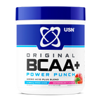 Blue and white USN BCAA Power Punch tub for muscle growth and protein synthesis