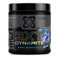 Black USN 3XT Dynamite tub with Blue Burst flavor, powerful herbal formula for a boost