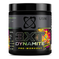 Black tub of USN 3XT Dynamite Pre-Workout in Candy Pop flavor for powerful herbal support boost