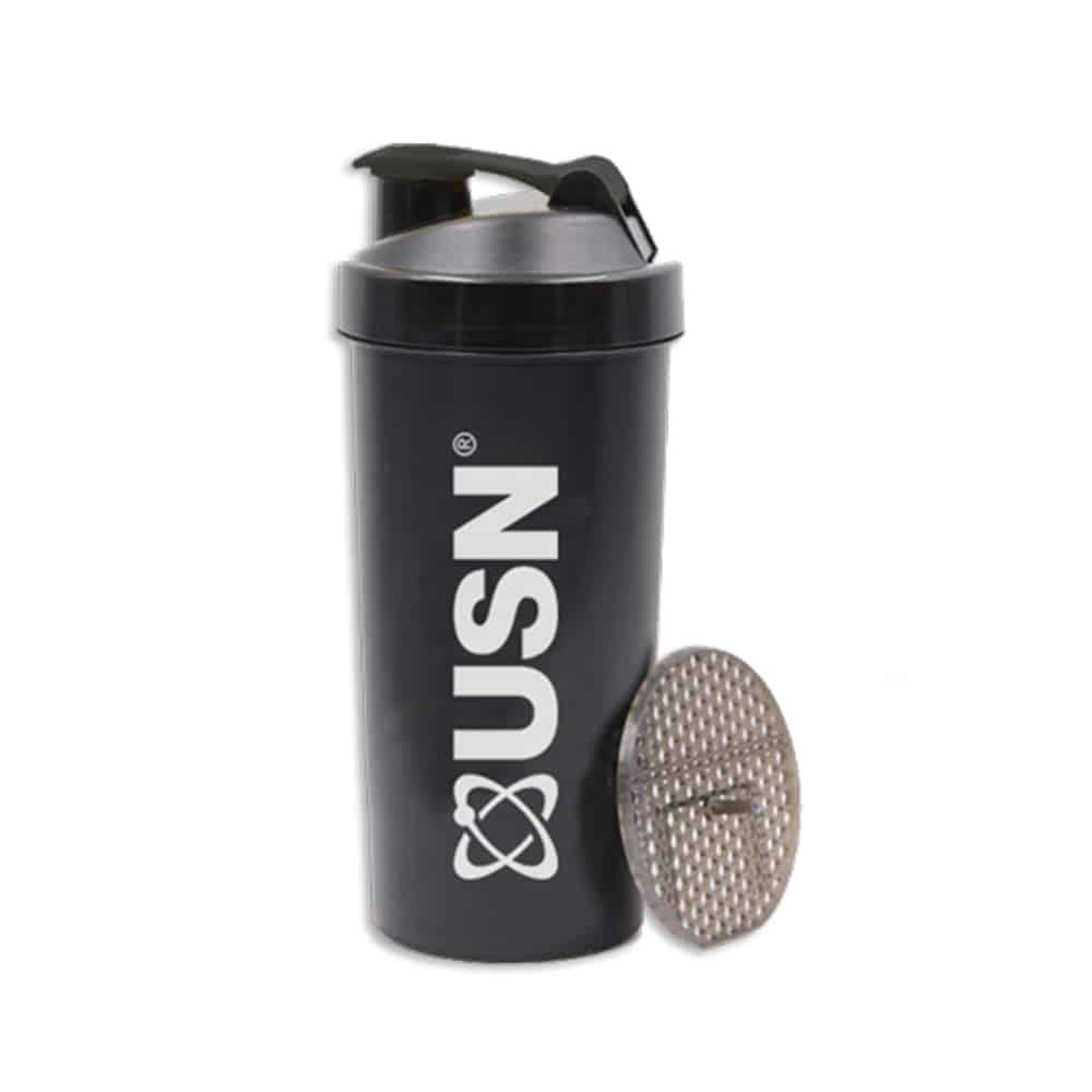 Black USN Mega Shaker with internal mixer ball for easy recovery drinks prep