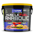 USN Muscle Fuel Anabolic Variety Pack - 4kg / Peanut Caramel/Choc/Strawb/Banana - All-In-One Gainer Powder