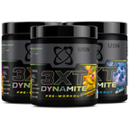 USN 3XT Dynamite pre-workout supplement with herbal support boost in 3 flavors