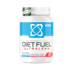White USN Diet Fuel Ultralean meal replacement shake tub in strawberry flavor for high protein calorie control