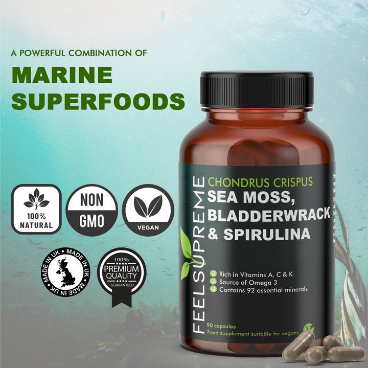 Feel Supreme Seamoss with Bladderwrack and Spirulina | Detox Blend - 90 Veg Caps - Detox Support Capsules