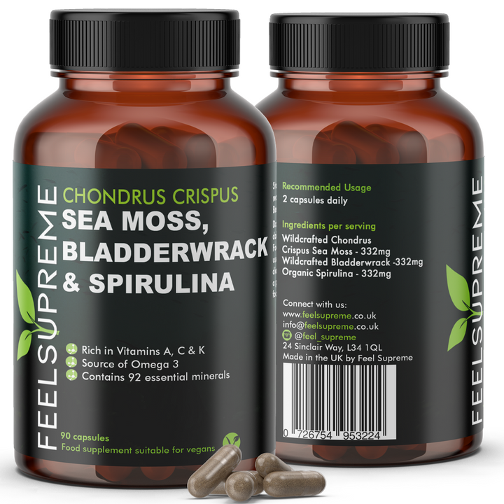 Feel Supreme Seamoss with Bladderwrack and Spirulina | Detox Blend - 90 Veg Caps - Detox Support Capsules