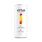 White Virtue Clean Energy Yerba Mate can with colorful tropical flavor design, natural caffeine drink