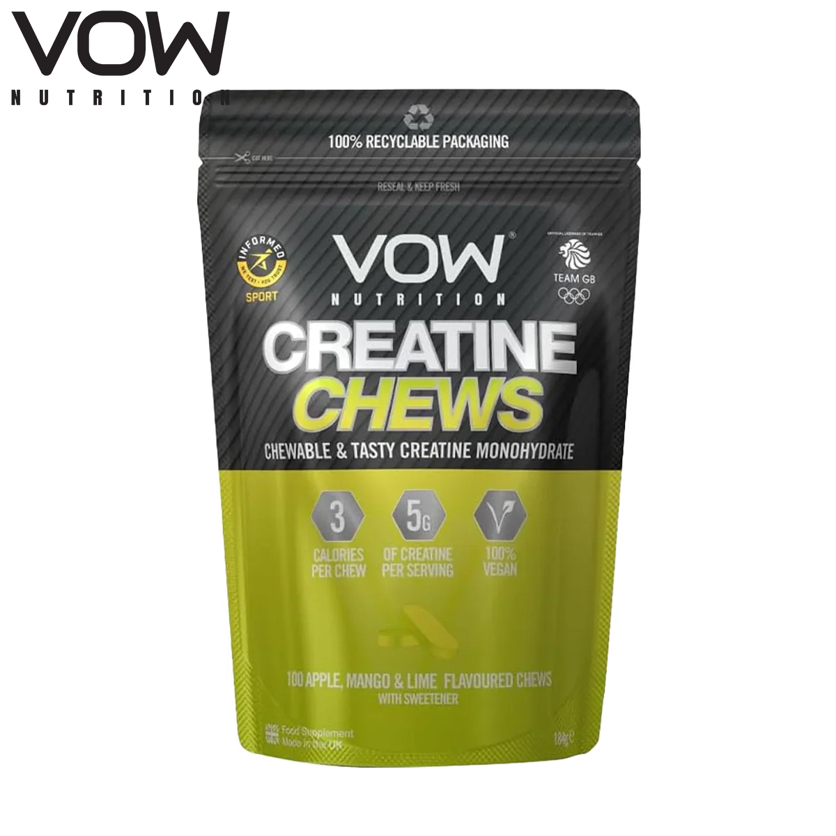 VOW Nutrition Amino Chews - 100 Tabs / Apple Mango & Lime - Creatine Chews