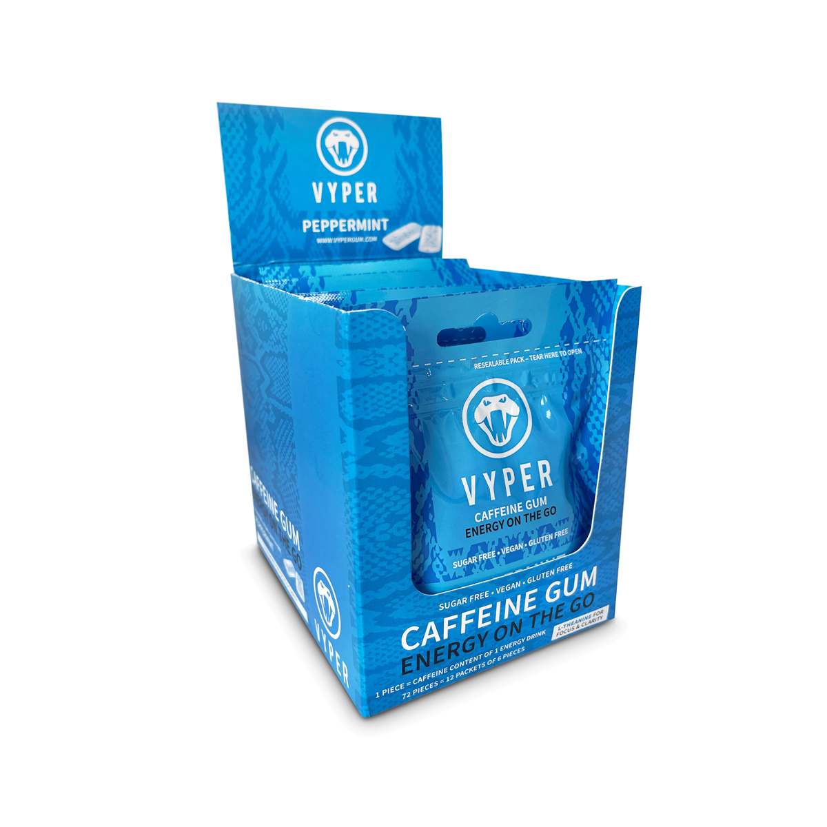 VYPER Caffeine Gum - 12x14g / Peppermint - Caffeine Chewing Gum