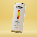 White Virtue Clean Energy Yerba Mate can with colorful stripe, natural caffeine drink