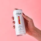 White Virtue Clean Energy Yerba Mate can with strawberry lime flavor, zero sugar calories