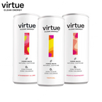 Three Virtue Clean Energy Yerba Mate cans showing natural caffeine drink energy boost