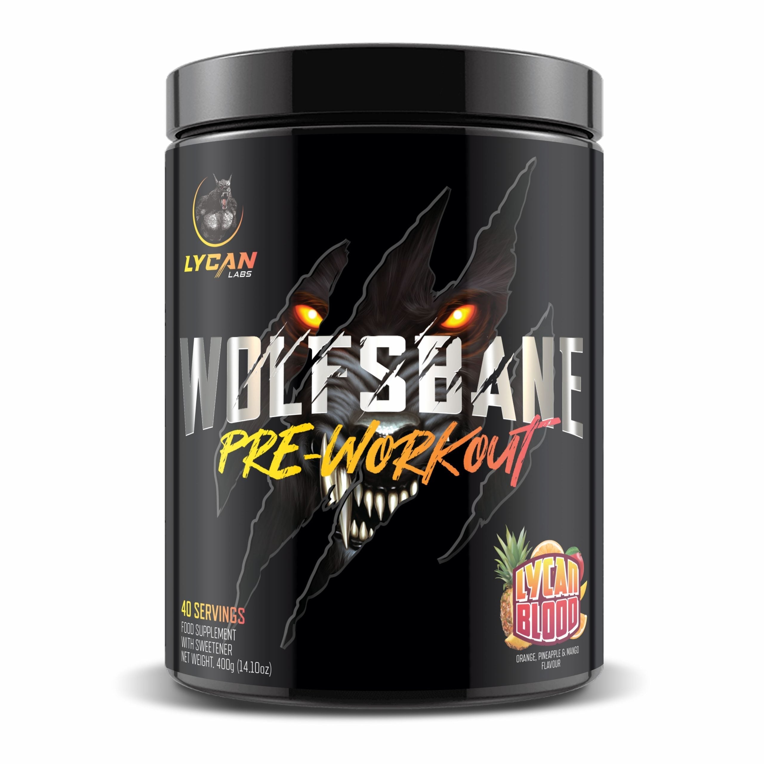 Lycan Labs WOLFSBANE - 400g / Lycan Blood (Mango, Pineapple & Orange - Pre-Workout Powder