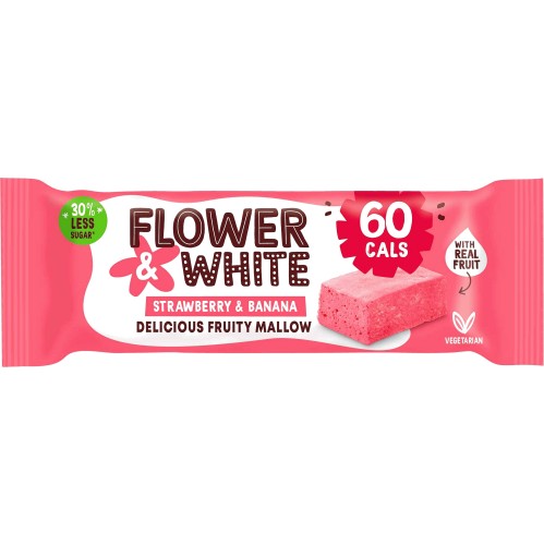 Pink and white Flower & White Fruity Mallow bar with delicious strawberry flavor and less sugar