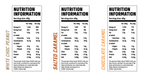 Nutrition labels for DY Nutrition Yates Bar flavors with protein isolate and cocoa powder