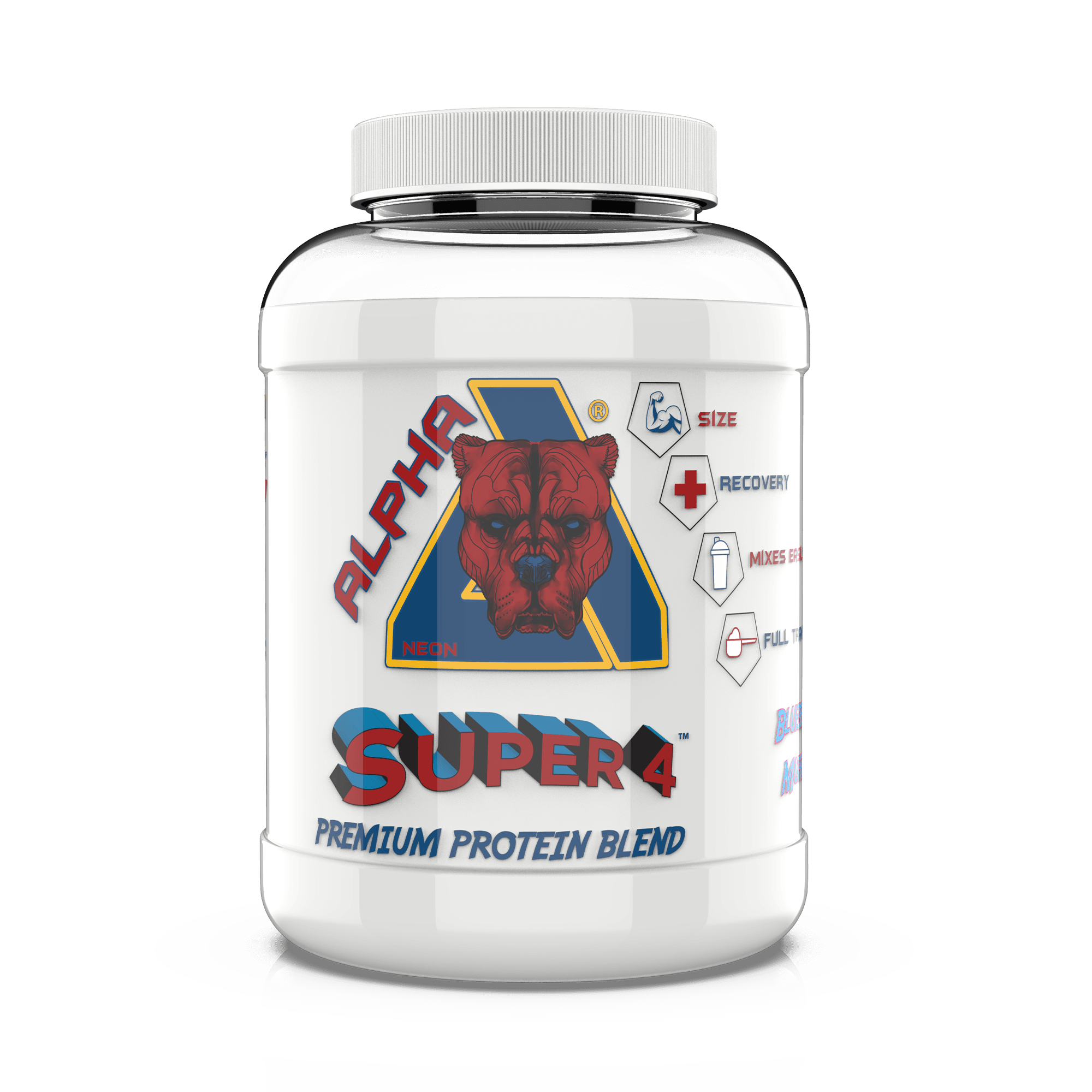 Alpha Neon SUPER 4 - Protein Blend Powder (Whey Protein Concentrate Whey Protein Isolate Calcium Caseinate Micellar