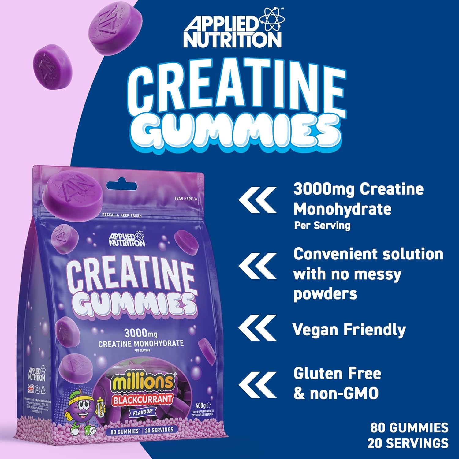 Applied Nutrition Creatine Gummies 80Gummies - 80 Gummies / Million Blackcurrant - Creatine Gummies