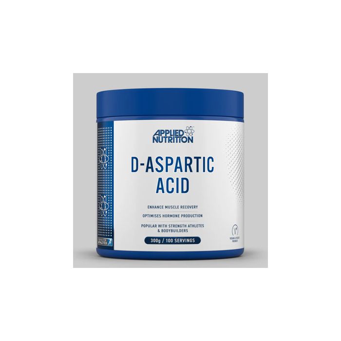Blue and white Applied Nutrition D-Aspartic Acid supplement container for boosting testosterone levels