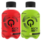 QNT Kick Energy bottles with guarana extract, zero sugar lemon lime and raspberry flavors