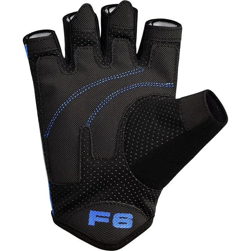 Black and blue fingerless workout glove RDX Gym Gloves Sumblimation F6 patent pending