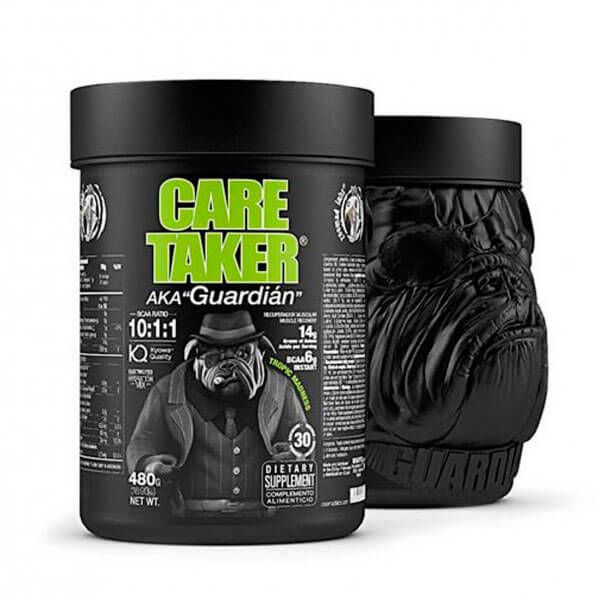 Zoomad Labs Caretaker dietary supplement container with bulldog in suit design for muscle mass
