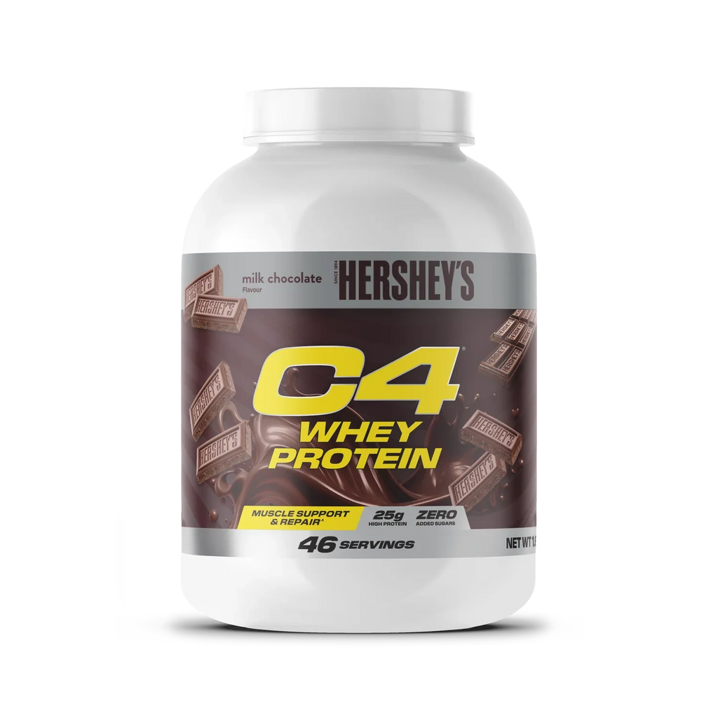 Cellucor C4 Whey with Hershey’s Milk Chocolate flavor for muscle support and repair