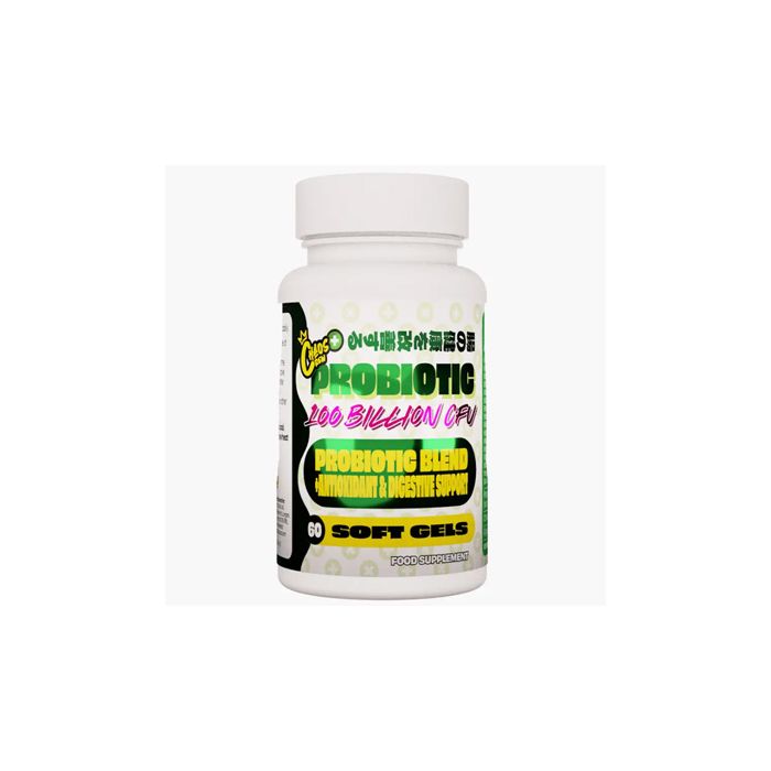 White Chaos Crew Probiotic bottle with 60 soft gels for balanced gut microbiome