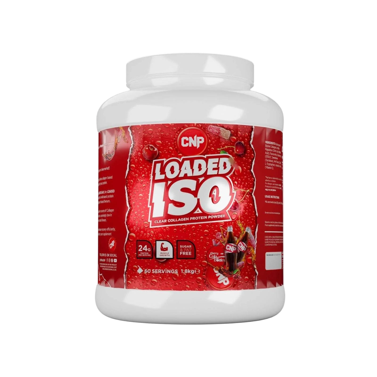 CNP Loaded ISO protein powder container on a white background
