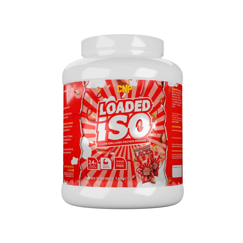 CNP Loaded ISO protein powder container on a white background