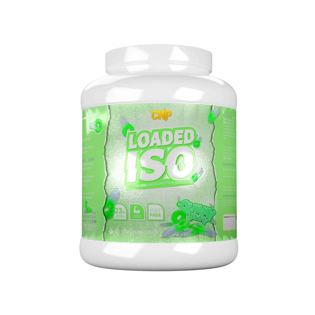 White supplement container with green label on a white background