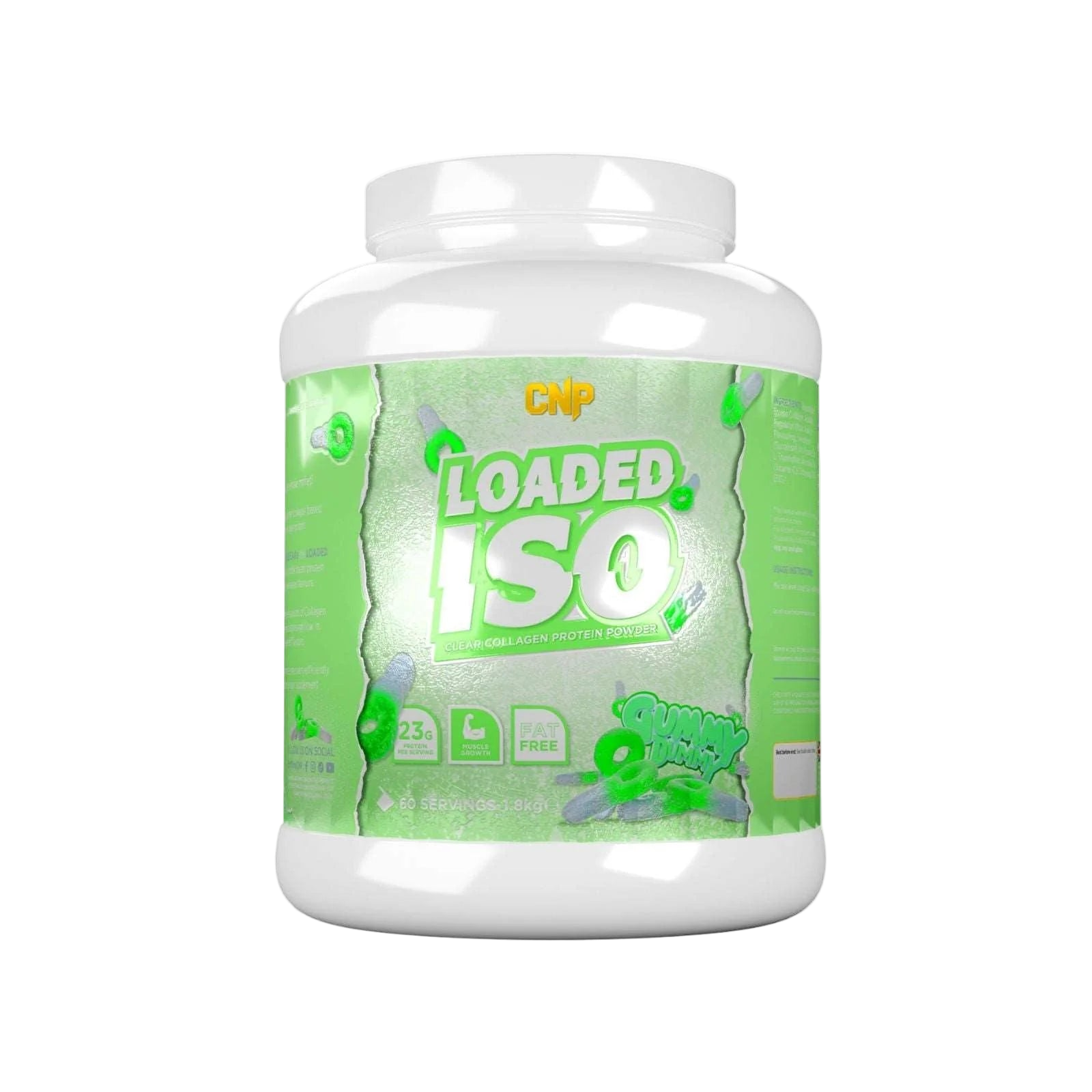 White supplement container with green label on a white background