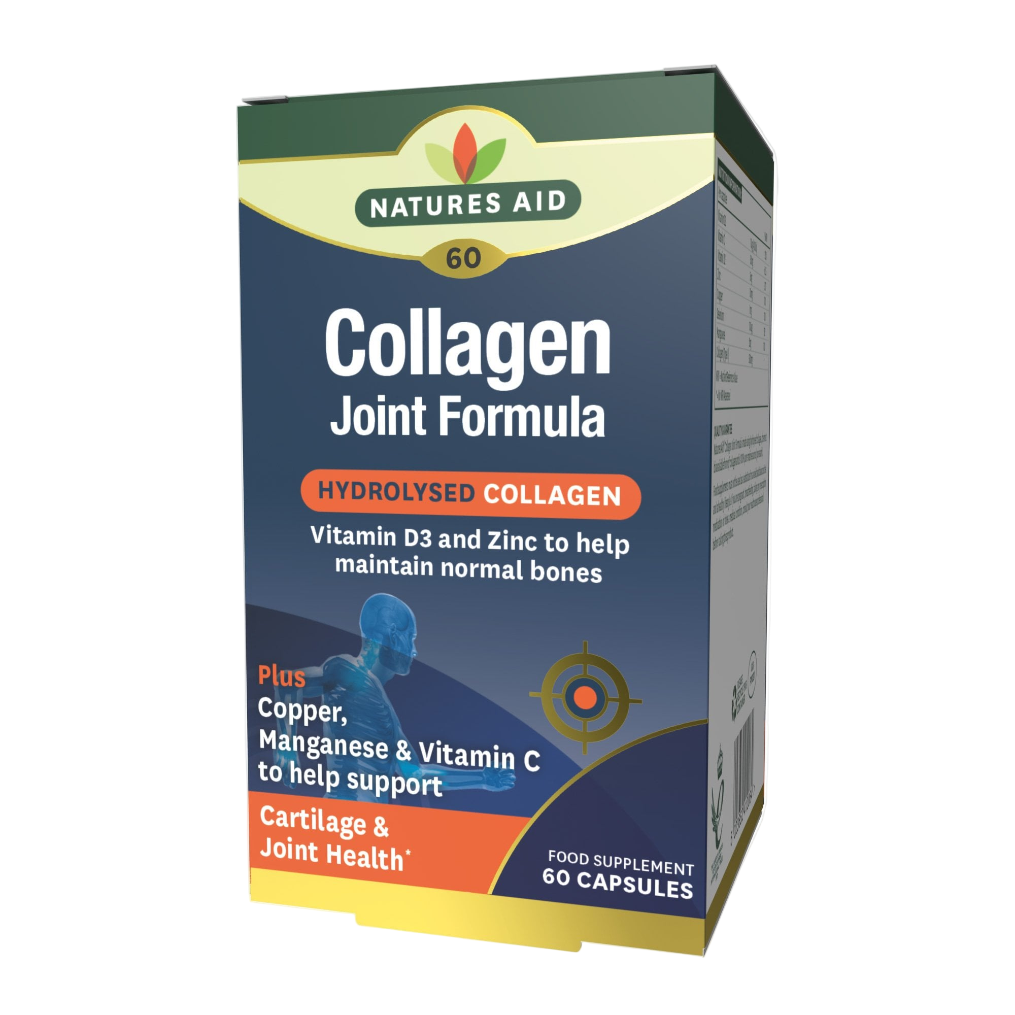 Natures Aid Collagen Joint Formula box with 60 capsules featuring hydrolyzed collagen supplement