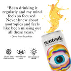 Neutonic Productivity Drink with vibrant eye design, featuring Rhodiola Rosea and Panax Ginseng