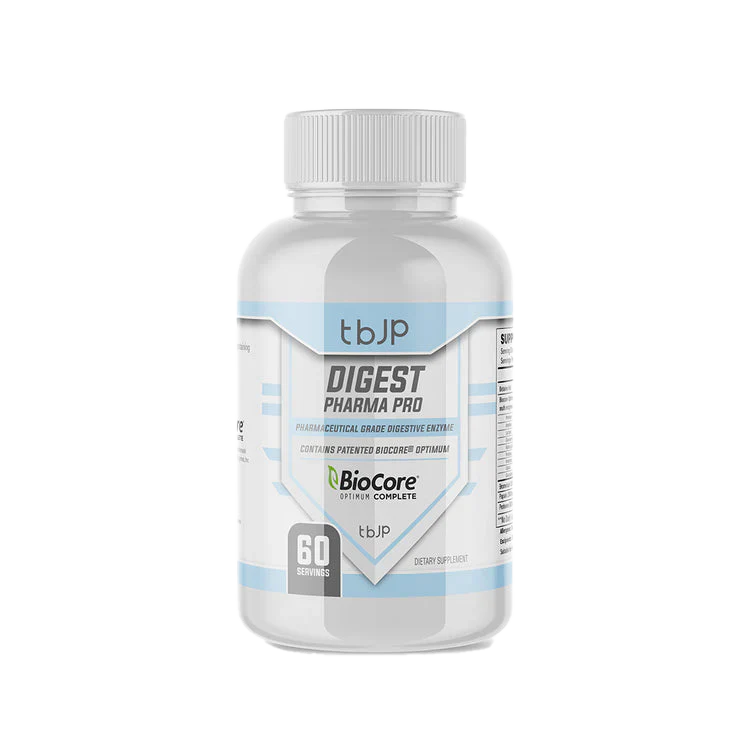 Dietary supplement bottle Trained By JP Digest Pharma Pro with 60 servings for nutrient absorption