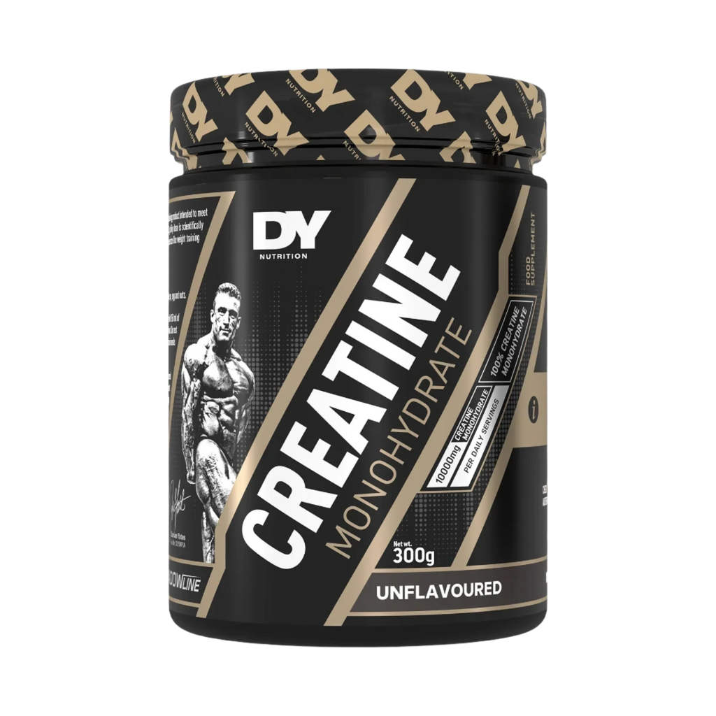 Black and gold DY Nutrition Creatine Monohydrate 300g for muscle growth and performance
