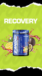 Blue Performax Labs Eamino Max 3D container with lemon and passion fruit flavors, packed with amino acids for recovery