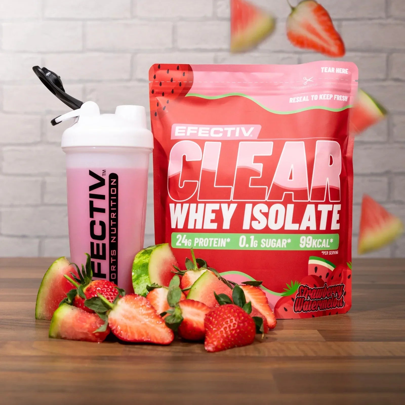 Efectiv Nutrition Clear Whey Isolate with strawberry watermelon flavor, tasty protein supplement
