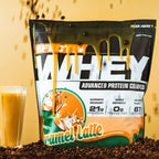 Caramel latte flavored highly bioavailable whey protein powder in Effectiv Nutrition Whey pouch for lean muscle