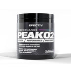Efectiv Nutrition PeakO2 black tub with six adaptogenic mushrooms for athletes and fitness fans
