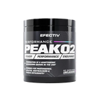 Black plastic tub of Effectiv Nutrition PeakO2 with six adaptogenic mushrooms supplement